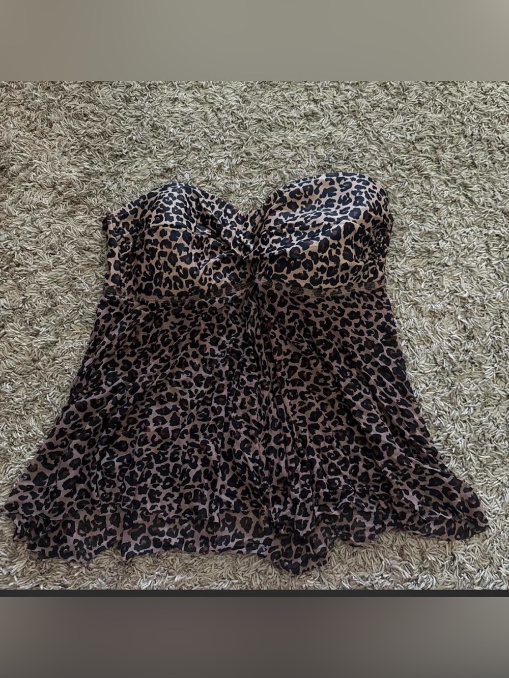Leopard Print Strapless Mesh Swim Top Large